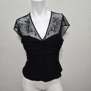 J.R.Nites Elegant Black Mesh  Top Size 10